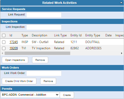 Related Work Activities Panel Fields